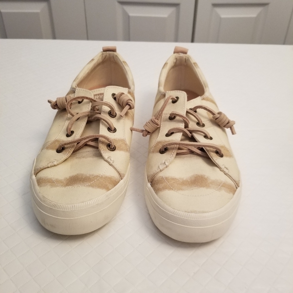 Sperry Beige and Tan Canvas Platform Sneakers